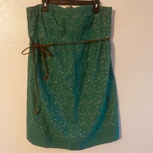 MOTHERHOOD Green Eyelet Strapless Dress with Brown Belt